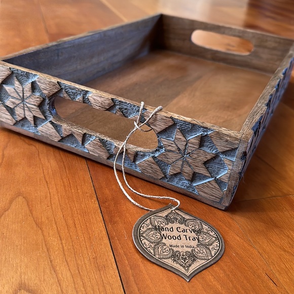 Hand carved tray and set of six coasters - Picture 2 of 4
